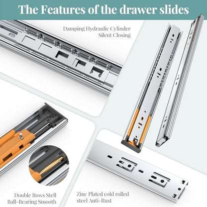 16 Inch 5 Pair Soft Close Drawer Slides, 3 Full Extension,Kitchen Cabinet Drawer Runners, 100LB Load Capacity - size: 16 Inch, style: Soft Close-5 Pair