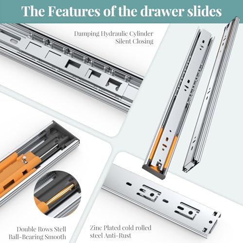 24 Inch 5 Pair Soft Close Drawer Slides, 3 Full Extension,Kitchen Cabinet Drawer Runners, 100LB Load Capacity - size: 24 Inch, style: Soft Close-5 Pair