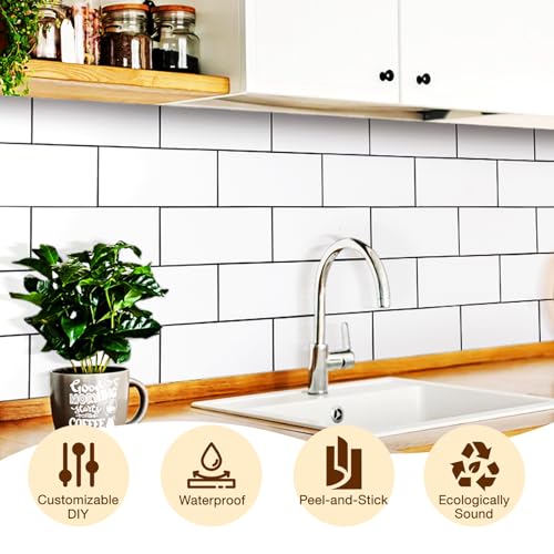 Havenly Peel and Stick Backsplash Tile for Kitchen & Bathroom Walls (White, 10 Tiles - 9.7 sq. ft. (0.9 m²)) - color: White