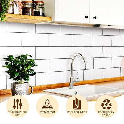 Havenly Peel and Stick Backsplash Tile for Kitchen & Bathroom Walls (White, 10 Tiles - 9.7 sq. ft. (0.9 m²)) - color: White