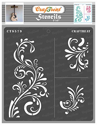 CrafTreat Reusable Floral Stencils for Painting on Wood, Canvas, Paper, Fabric, Floor, Wall and Tile - Fancy Flourish - 6x6 Inch - DIY Art and Craft Stencils for Painting Flowers - Flourish Stencil - style: Fancy Flourish