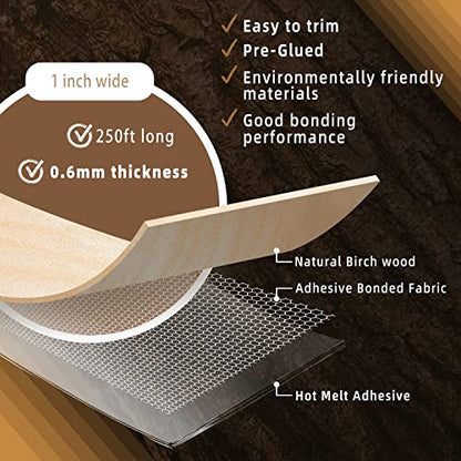 GSCIT Club Birch Edge Banding, 1 inch x 250ft roll of Veneer Edge Banding Preglued Flexible, Real Wood Tape Banding - color: Birch, size: 1"x 250ft