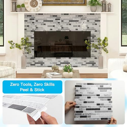 Art3d Linear Design Tile Peel and Stick Backsplash, 10-Sheet, Carrara Grey - color: Carrara Grey, size: 12 x 12 Inch
