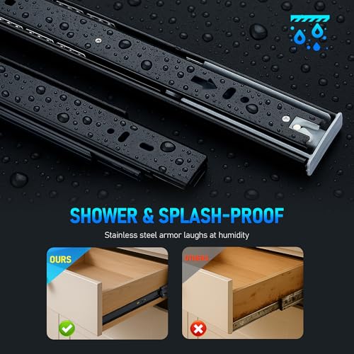 22 Inch Full Extension Drawer Slides, Heavy Duty Side Mount, 6 Pairs, Black - size: 22 Inch
