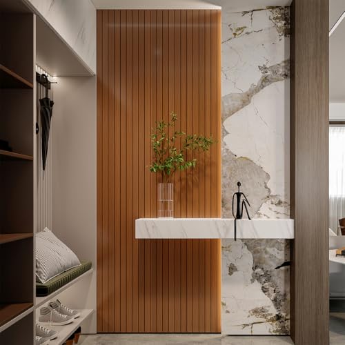 YLL YLL PVC Slat Wall Panel Peel and Stick 118"x 15.7" Faux Walnut Wood Grain Slat Panel Self-Adhesive Wallpaper Soundproof 3D Wall Panels - color: Walnut, size: 15.7" x 118"