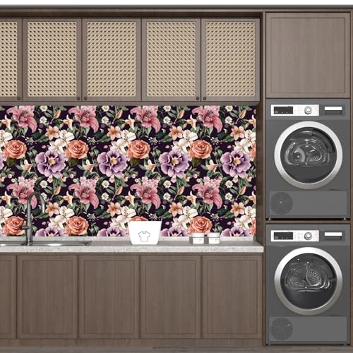Laatse Dark Rose Peel and Stick Wallpaper 17.5" x 118",Purple - color: Red&Purple, size: 118" x 17.5"