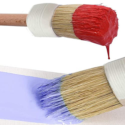 Natural Bristle Chalk Paint Wax Brush Wood Handle Round Paint Brushes for Paint Oil Watercolor Paints Waxing Brushes,Furniture, DIY Art Crafts(7PACK)