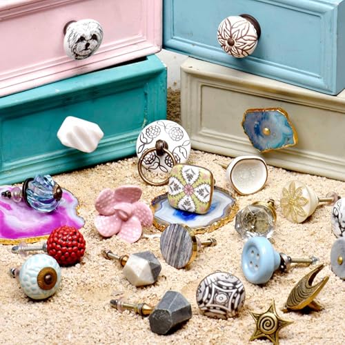 Indian Shelf 6 Pieces Bloom Flower Cabinet Knobs for Drawer Dresser - color: Gold White Blooms, size: 6 Knobs