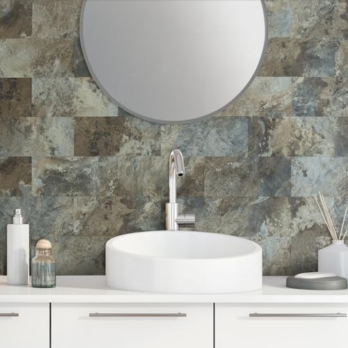 AULIGET 20-Piece Beige & Brown Slate Peel and Stick Backsplash Wall Tiles, 6" x 12" PVC Faux Stone Stick on Tiles Backsplash Kitchen - color: Beige & Brown Slate, size: 20 Sheets, 6"x12"x0.12"