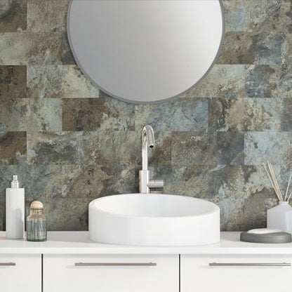 AULIGET 20-Piece Beige & Brown Slate Peel and Stick Backsplash Wall Tiles, 6" x 12" PVC Faux Stone Stick on Tiles Backsplash Kitchen - color: Beige & Brown Slate, size: 20 Sheets, 6"x12"x0.12"