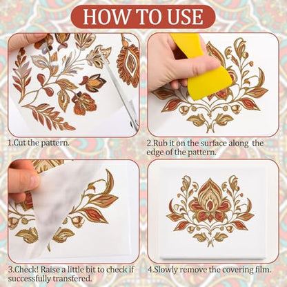 WANDIC 3 Sheets Rub on Transfer Stickers, Vintage Leaf Flower Transfer Decal Waterproof Decals Furniture Craft Sticker for DIY Scrapbooking Present Boxes Cups,15 * 30 cm