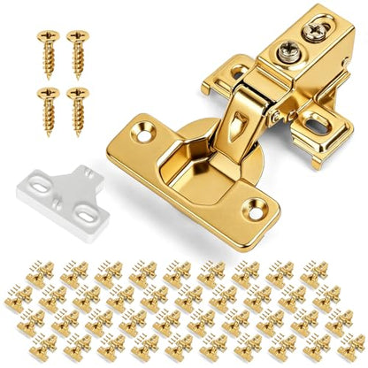 Mousike 40 Pack (20 Pair) Soft Close Cabinet Hinges, 1/2 Overlay Soft Close Hinges for Kitchen Cabinet, Stainless Steel, Built-in Damper, 100 Degree Opening Angle, 6 Way Adjustment (Gold) - color: Gold, size: 40 Pack