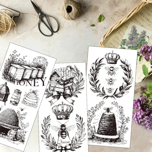 OLYCRAFT 3pcs/Set Bees Rub on Transfers for Furniture and Crafts 6x12 Inch Beehive Furniture Decals Transfer Stickers Rub on Decal with 1pc Scraper for Wood Scrapbook Window Home Decoration - style: Bees