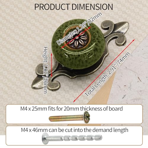 Ceramic Knobs with Pattern, Green, 10pcs - color: Green with Pattern, size: 10 Pieces