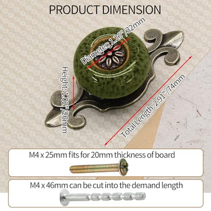 Ceramic Knobs with Pattern, Green, 10pcs - color: Green with Pattern, size: 10 Pieces
