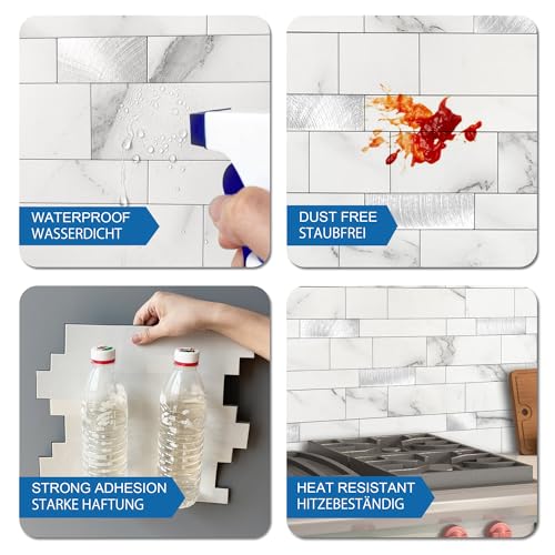 Stone Peel Stick Backsplash Tiles Kitchen Wall White Silver 10pcs - color: White Silver, size: 10sheets
