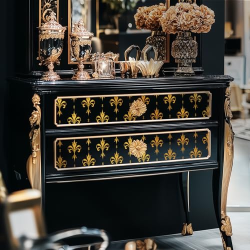 Gold Foil Rub on Transfer for Furniture DTF Transfers for Wood Drawer Decor, Fleur de lis - style: Fleur de lis