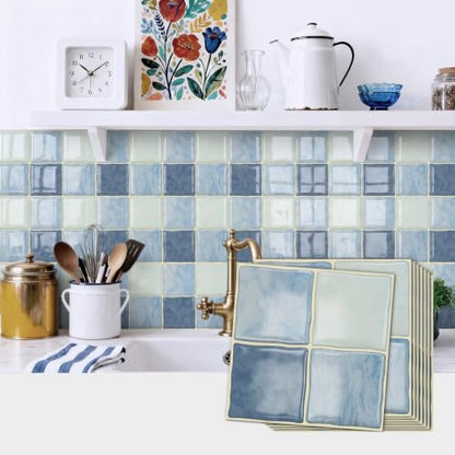 20pcs Peel and Stick Tiles Kitchen Backsplash,Ocean Blue, 6"x6" - color: Ocean Blue