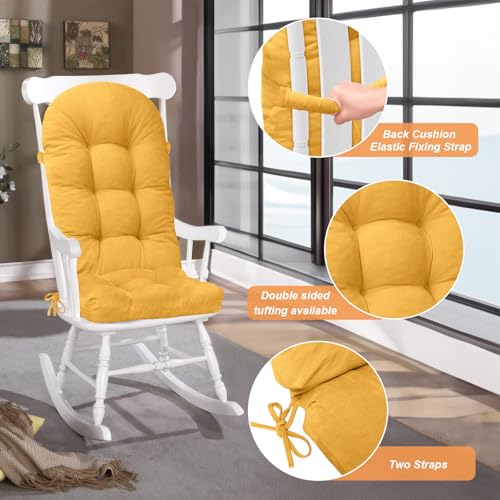 Rocking Chair Cushion, High Back, 44 x 19 x 4 Inch, Colza Yellow - color: Colza Yellow
