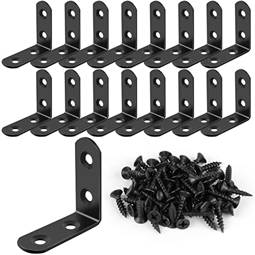 16 Pcs L Bracket Stainless Steel Corner Brace Sets, 90 Degree Right Angle Bracket with 64 Pcs Screws, L Bracket Firmware Can Be Used for Wooden Shelves, Chairs, Tables, Dressers, Furniture (Black) - size: 16PCS | 40×40MM, style: Black