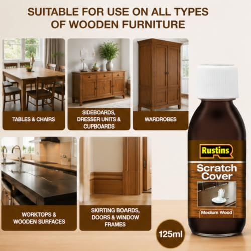 Rustins Scratch Cover Restore & Protect Medium Wood 125ml | 4.2 Fl. Oz. - color: Oak, Walnut, Cherry