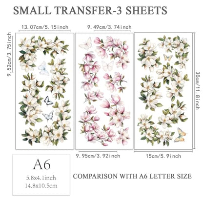 OLYCRAFT 3pcs/Set Magnolia Rub on Transfers for Furniture and Crafts 6x12 inch Flower Corner Furniture Decals Butterfly Transfer Stickers Rub on Decals for Wood Furnitures Home Decor - style: Magnolia Border
