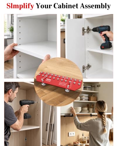 TANYO 11-Hole Shelf Pin Jig, 1/4" & 5mm Drill Bits, Cabinet Hardware - color: Scarlet, size: 11 Hole