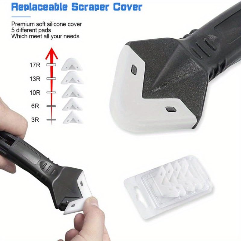 1Set Silicone Caulking Tool with Stainless Steel Head 3 in 1 Sealant Scraper Smoother and Cleaner for Bathtub Window Tile Shower Grout, Black - color: Black