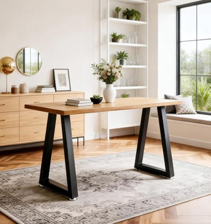28 Inch Metal Table Legs Trapezoid, Heavy Duty Industrial Steel Desk Leg with Adjustable Feet Pads for Dining Table, Kitchen Base, Console, Black - size: 28 '' T Shape