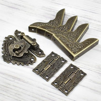 91Pcs Antique Latch Hasp Hinges Set with Screws Nails