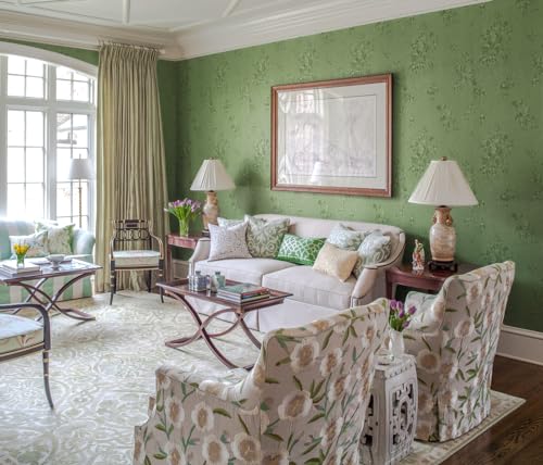 Erfoni Green Floral Embossed Wallpaper Pure Green Peel and Stick Wallpaper - color: Green, size: 17.7" x 197"