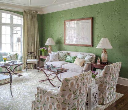 Erfoni Green Floral Embossed Wallpaper Pure Green Peel and Stick Wallpaper - color: Green, size: 17.7" x 197"