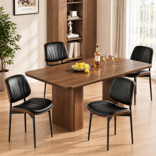 REONEY Dining Chairs Set of 4, Mid-Century Modern Kitchen Chairs, Black - color: Black Shell Strips