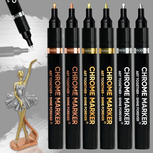6PK Liquid Chrome Paint Markers, Metallic Mirror Chrome Pens - color: 6PK Chrome Markers