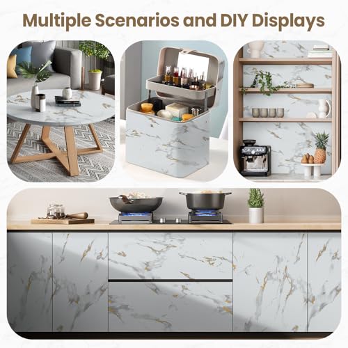 Marble Contact Paper Gold Extra Wide Peel and Stick for Kitchen Countertop - color: Gold/White, size: 23.6" x 118"