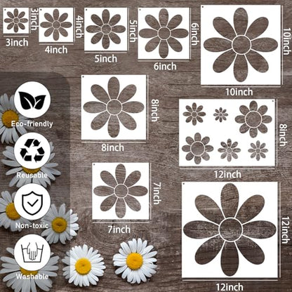 AFRITEE Large Flower Stencils for Painting on Wood - 10 Pcs Floral Daisy Reusable Plastic Wood Stencils - style: Flower