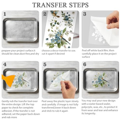 OLYCRAFT 3 Sheets/Set Flying Bird Rub on Transfers for Furniture and Craft 6x12 Inch Blooming Flower Furniture Decal Transfer Stickers Rub on Decal with 1Pc Scraper for Wooden Furnitures Home Decor - style: Flying bird