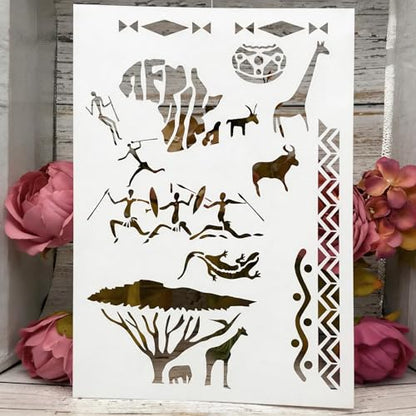 TIAMECH A4 Reusable African Tribal Stencil for Painting - style: African Tribal Savannah