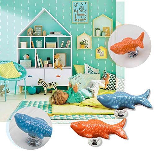 6pcs Creative Fish Pull Handles Drawer Knobs Nursery Ceramic
