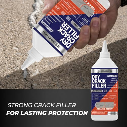 Dry Crack Filler - 2 Lbs - Light Gray - Concrete Patio Repair - Basement Floor Crack Sealer - Garage Floor Patch - Concrete Repair for Driveways and More - Available with Omni Depot Gloves