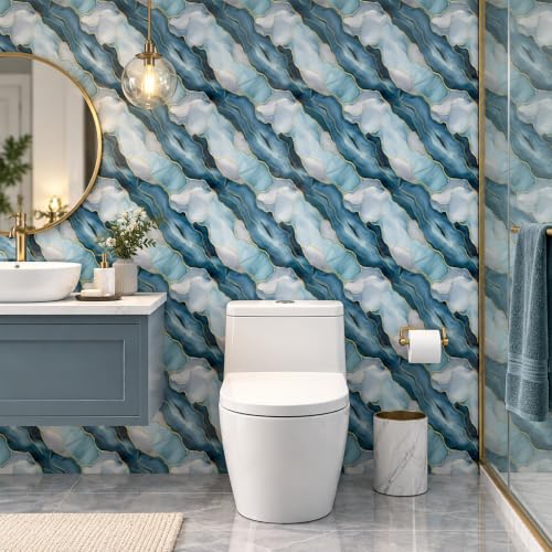 Peel and Stick Kitchen Backsplash Tiles 16PCS – Waterproof Self Adhesive Wall Stickers, Easy DIY Stick On, Heat Resistant Decorative Wall Covering (Blue Agate Gold Foil) - color: Blue Agate Gold Foil