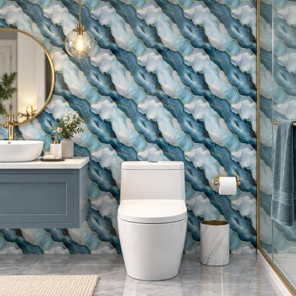 Peel and Stick Kitchen Backsplash Tiles 16PCS – Waterproof Self Adhesive Wall Stickers, Easy DIY Stick On, Heat Resistant Decorative Wall Covering (Blue Agate Gold Foil) - color: Blue Agate Gold Foil