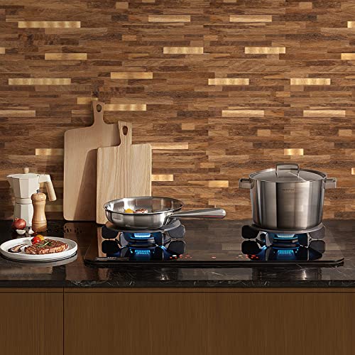 Midcard 10 Sheets Peel and Stick Backsplash PVC Wall Tile,for Kitchen Backsplash… - color: Rectangular Dark Brown