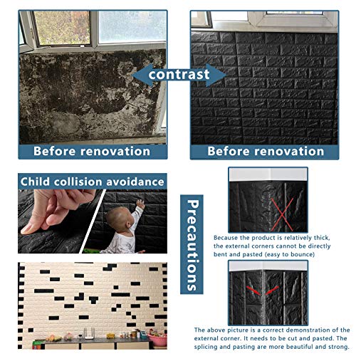 3D Wall Panels Peel and Stick, 58 Sq Ft Coverage, Faux Brick Black - color: Black, size: 58 Sq Ft Coverage