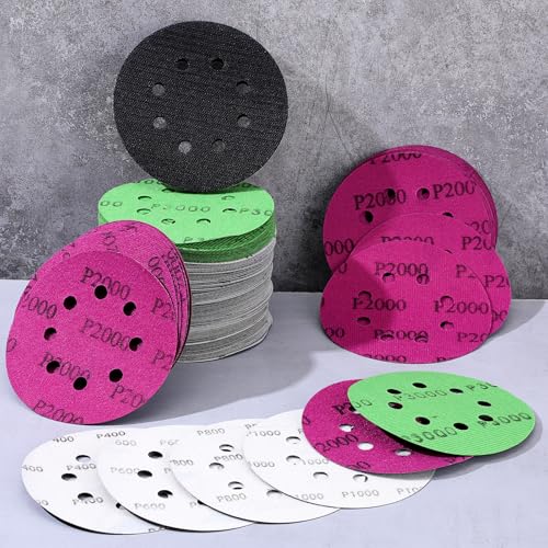 140Pcs 5 Inch Sanding Discs Hook & Loop Sandpaper 8 Holes Orbital Sandpaper