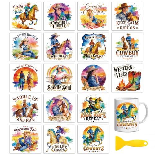 Peacoblue Cowboy Horse Quotes Rub On Transfers for Craft, Transfer Sticker - style: Cowboy and Cowgirl with Horse