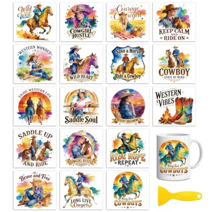 Peacoblue Cowboy Horse Quotes Rub On Transfers for Craft, Transfer Sticker - style: Cowboy and Cowgirl with Horse