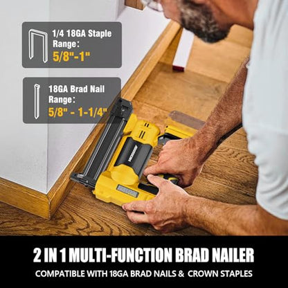 Cordless Brad Nailer for Dewalt 20V Battery (Tool Only), 2 in 1 Cordless Nail Gun with 1000 Nails and 500 Staples, Nail Gun Battery Powered for Home Improvement & Woodworking