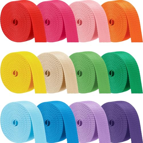 Windyun 12 Rolls Polypropylene Webbing 1.5 Inch Heavy Duty Webbing Strap Seatbelt Strapping for Indoor Outdoor DIY Gear Repair, Furniture, Upholstery, Seatbelt Material, 12 Colors(5 Yard Each) - size: 1.5 Inch, 5 Yard