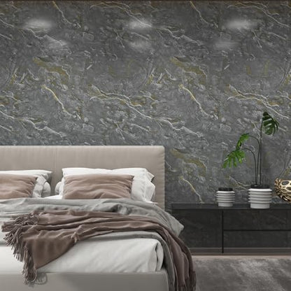 Gray Gold Marble Peel and Stick Wallpaper 48" x 394" - color: Grey gold, size: 48" x 394"